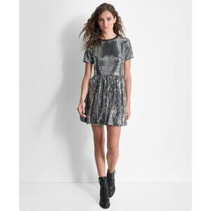 DKNY Women's Sequin Bubble Skirt Mini Dress Black Size L MSRP $179